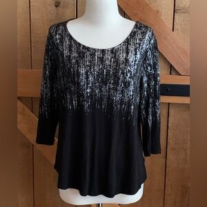 Women’s JM COLLECTION Black Tunic Pullover Top With Silver Sparkles Size P/XL